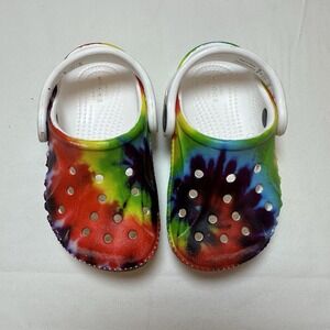 Crocs Classic "Rainbow Tie Dye" Clogs Multicolor Infant Toddler 5‎ EUC